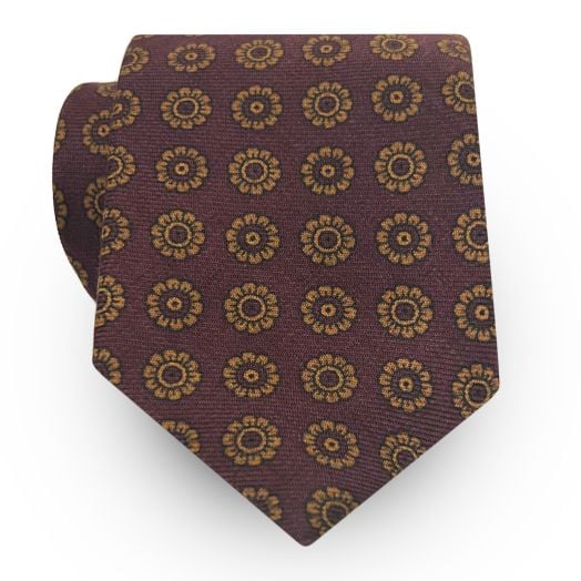 Atkinsons Wool Challis Necktie - Medallions - Burgundy (102187)