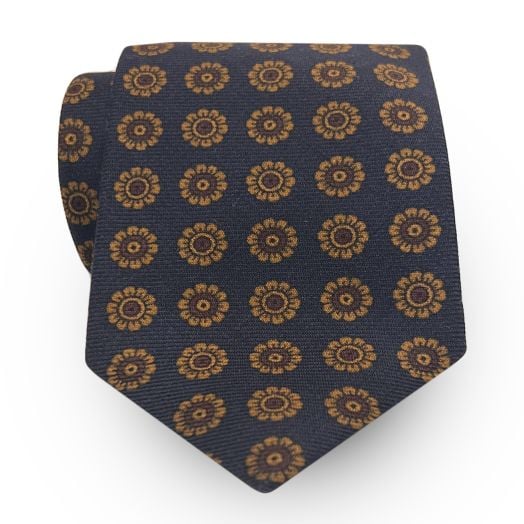 Atkinsons Wool Challis Necktie - Medallions - Navy (102186)