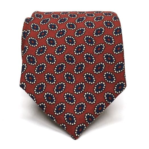 Atkinsons Wool Challis Necktie - Oblongs - Rust with Navy & White (92445)
