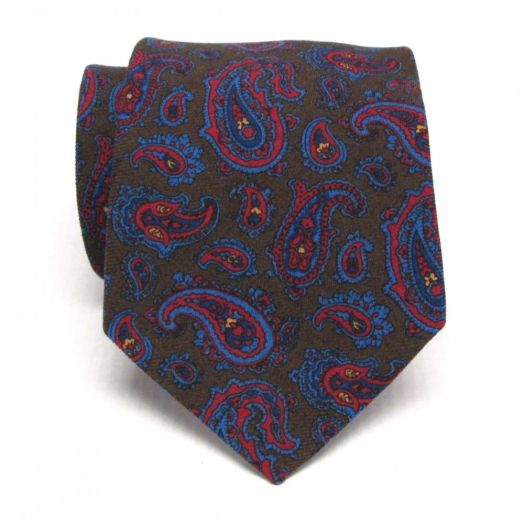 Atkinsons Wool Challis Necktie - Paisley - Brown (73241)