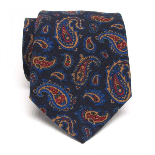 Atkinsons Wool Challis Necktie - Paisley - Navy (73238)