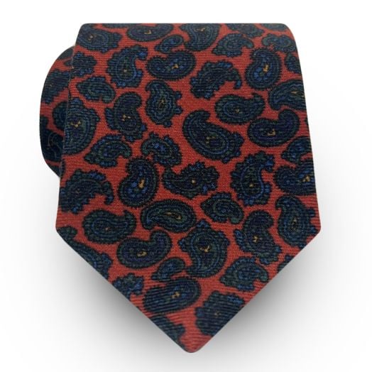 Atkinsons Wool Challis Necktie - Paisley - Rust (102193)