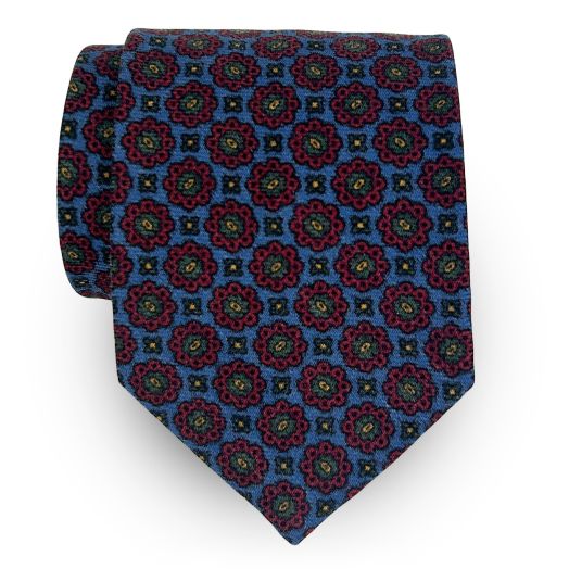 Atkinsons Wool Challis Necktie - Small Medallions - Blue (114934)
