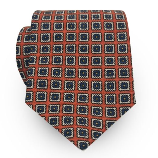Atkinsons Wool Challis Necktie - Small Squares - Orange (102202)