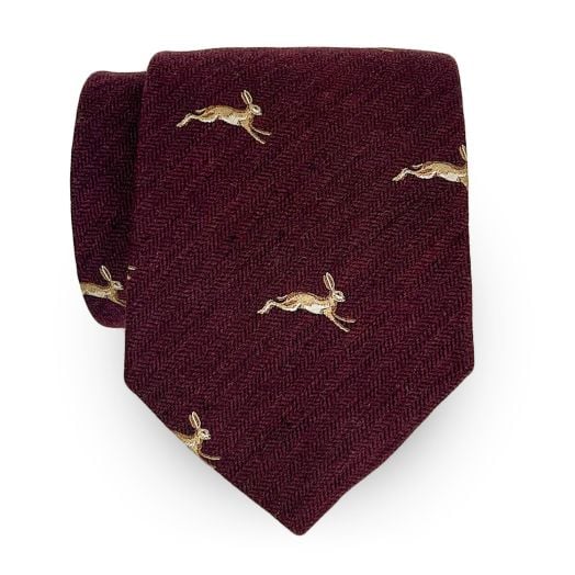 Atkinsons Wool & Silk Club Necktie - Hares - Burgundy (73288)