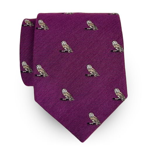 Atkinsons Wool & Silk Club Necktie - Owls - Magenta (117478)