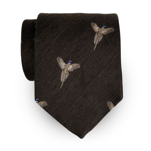 Atkinsons Wool & Silk Club Necktie - Pheasants in Flight - Brown (117480)