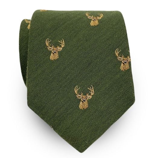Atkinsons Wool & Silk Club Necktie - Stag - Moss (107701)