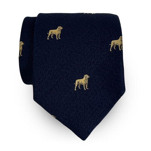 Atkinsons Wool & Silk Herringbone Club Necktie - Yellow Labs - Navy (117481)