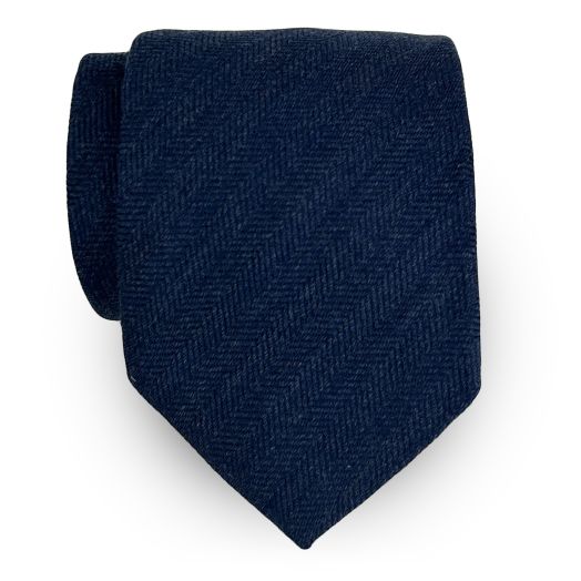 Atkinsons Wool & Silk Tie - Herringbone - Navy (117484)