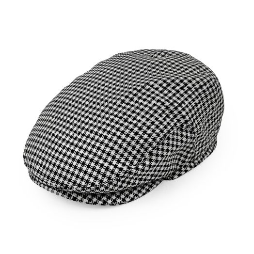 Atkinson's Wool Tartan Cap - Black & White Shepherd Check
