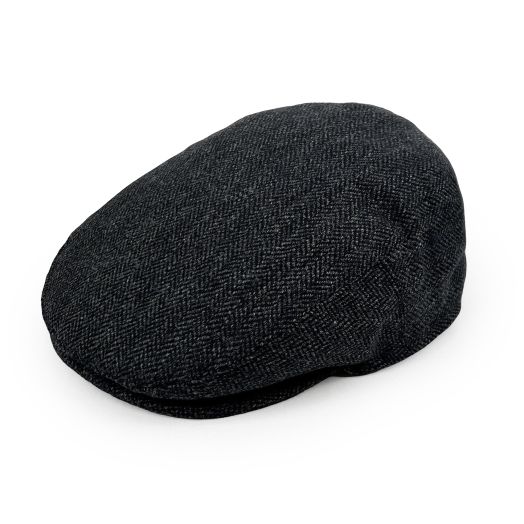 Atkinson's Wool Tartan Cap - Herringbone Charcoal Grey