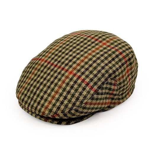 Atkinson's Wool Tartan Cap - Tan, Olive & Orange Check