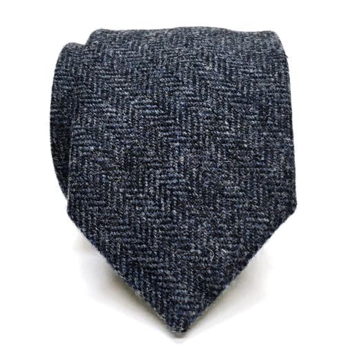 Atkinsons Wool Tweed Herringbone Tie - Charcoal Navy (84988)