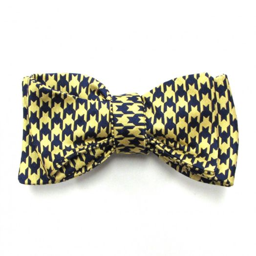 Atkinsons Woven Silk Bow Tie - Houndstooth - Navy & Yellow (81501)