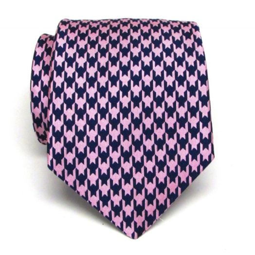 Atkinson's Woven Silk Necktie - Chunky Houndstooth - Navy & Pink (81492)