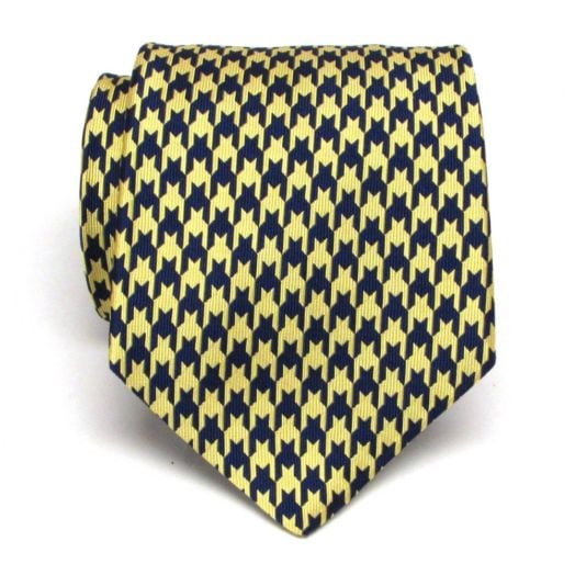 Atkinsons Woven Silk Necktie - Chunky Houndstooth - Navy & Yellow (81493)