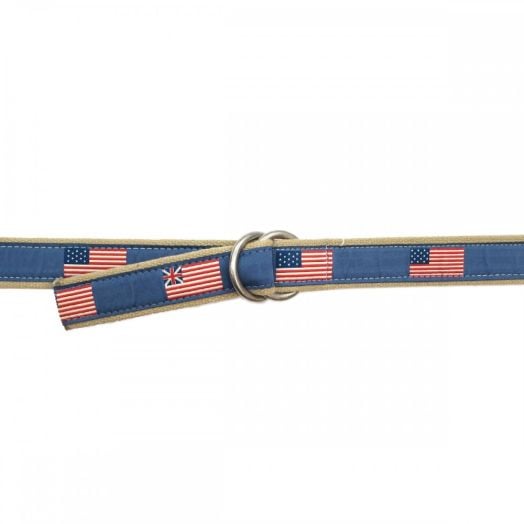 Belted Cow Historical American Flags O-Ring Belt - Blue