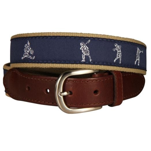 Belted Cow Leather Tab Belt - Fast Break Lacrosse - Navy