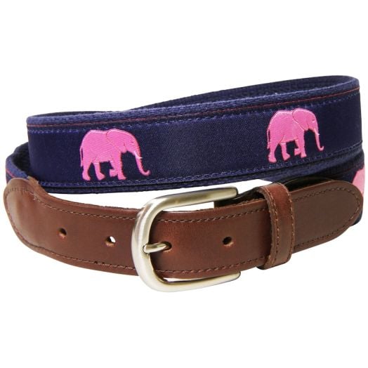 Belted Cow Leather Tab Belt - Pink Elephant Parade