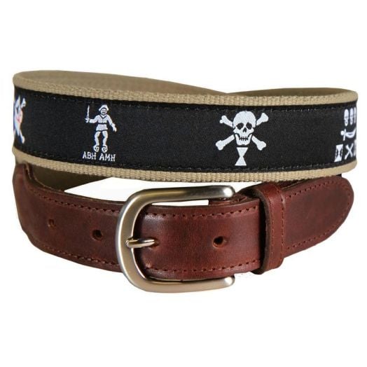 Belted Cow Leather Tab Belt - Pirate Flags