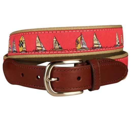 Belted Cow Leather Tab Belt - Rounding the Mark (Cranberry)
