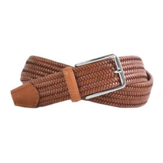 Braided Italian Saddle Leather Stretch Belt - Saddle Tan