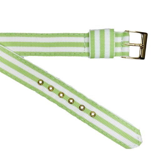Women's Brass Grommetted Ribbon Watchband - Lime with Double White (113102)