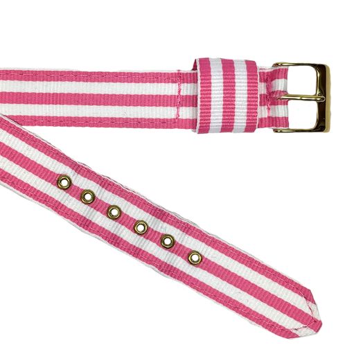 Women's Brass Grommetted Ribbon Watchband - Pink with Double White (096487)