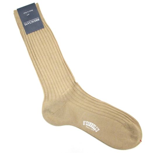 Bresciani Sized Dress Sock - Midcalf - Cotton - Tan