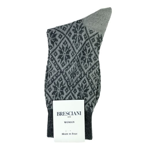 Bresciani Women's Wool Fair Isle Trouser Socks - Grey (102309)