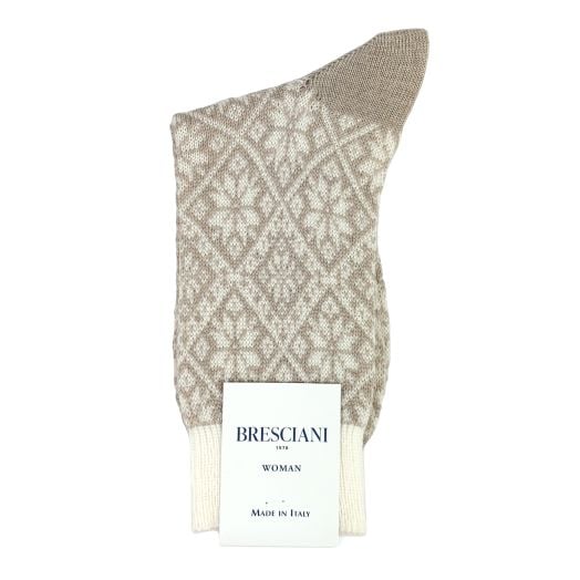 Bresciani Women's Wool Fair Isle Trouser Socks - Pumice (102307)