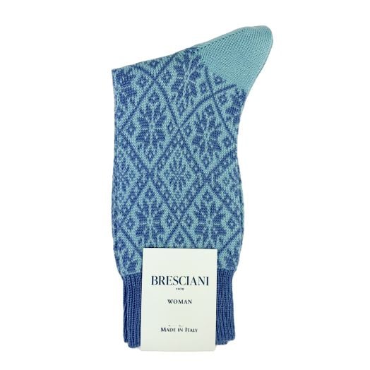 Bresciani Women's Wool Fair Isle Trouser Socks - Sky (102308)