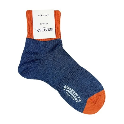 Bresciani Women's Wool Trouser Socks - Blue & Orange (106426)