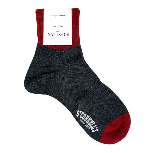 Bresciani Women's Wool Trouser Socks - Grey & Red (106424)