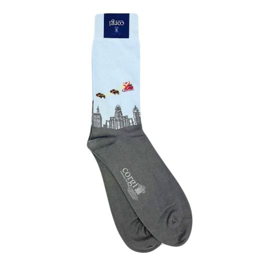 Cotton mid-calf Corgi for O'Connell's Buffalo Christmas Socks - Grey & Sky (90474)
