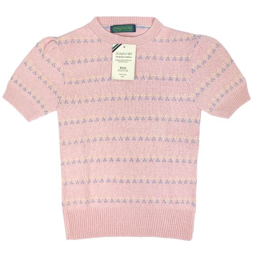 Byford NOS Women's Short Sleeve Cotton Sweater - Dots - Pink