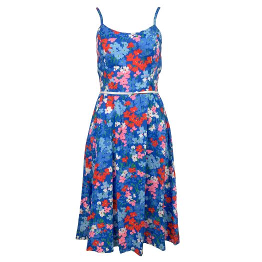California Poppy by Lanz - Vintage Sleeveless Sundress - Blue Floral (6361)