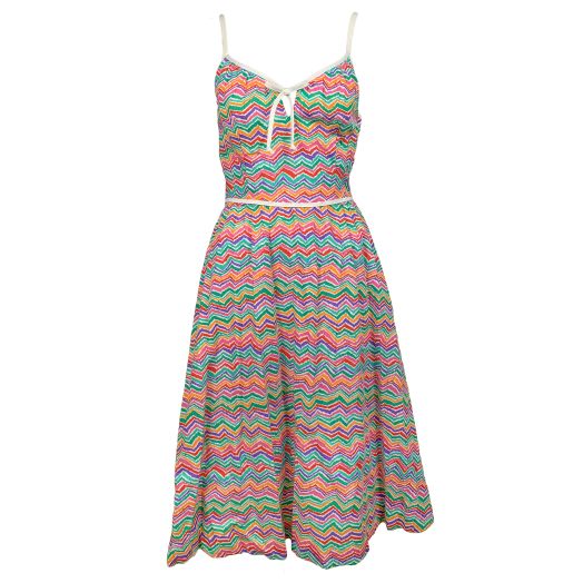 California Poppy by Lanz - Vintage Sleeveless Sundress - Multicolored Zig-Zag (7309)