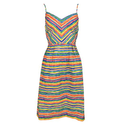 California Poppy by Lanz - Vintage Sleeveless Sundress - Rainbow Stripes (6381)