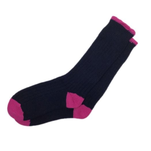 Corgi Women's Cashmere & Cotton Bed Socks - Navy & Pink (93426)