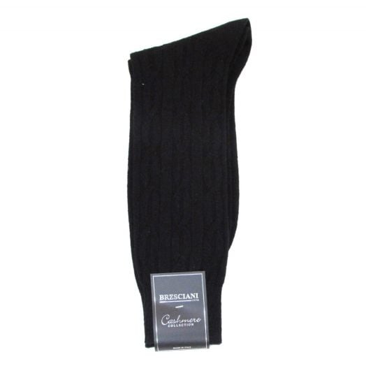 Cashmere mid-calf Bresciani Socks - Cabled - Black (78329)