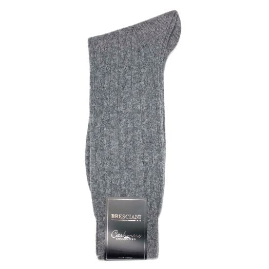 Cashmere mid-calf Bresciani Socks - Cabled - Medium Grey (95770)