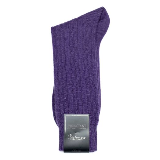 Cashmere mid-calf Bresciani Socks - Cabled - Violet (95771)
