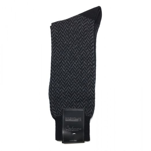 Cashmere mid-calf Bresciani Socks - Herringbone - Black (91152)
