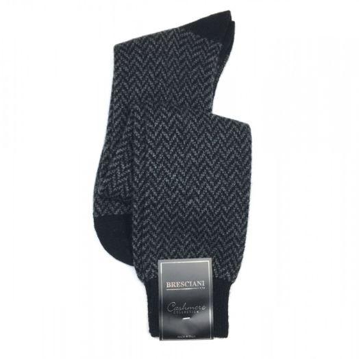 Cashmere Over-the-calf Bresciani Socks - Herringbone - Black (91175)