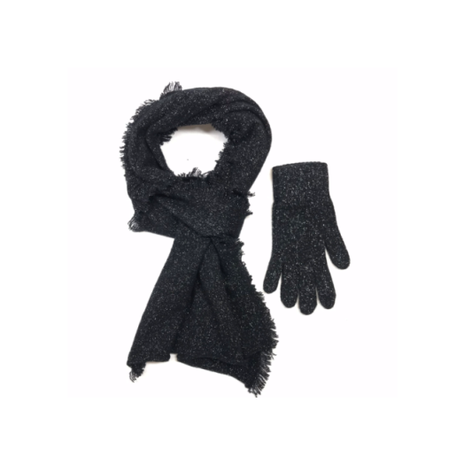 O'Connell's Cashmere Scarf & Glove Set - Black & Silver (93897)
