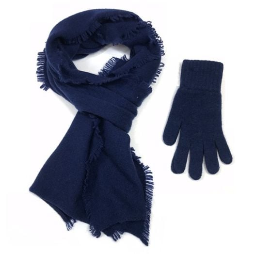 Cashmere Scarf & Glove Set - Midnight