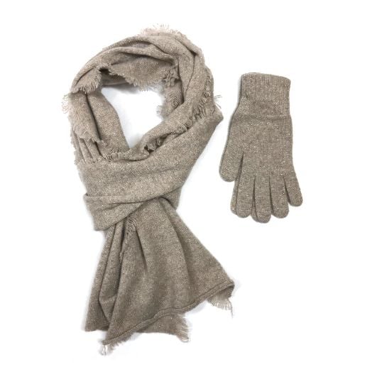 Cashmere Scarf & Glove Set - Moon Dust & Gold