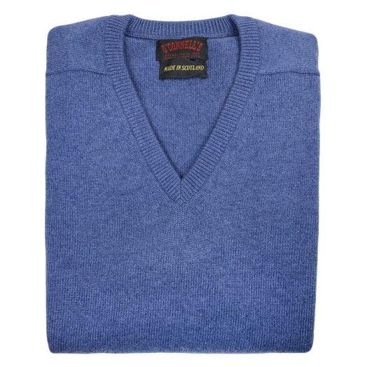 O'Connell's Scottish Cashmere V-Neck Sweater - Denim